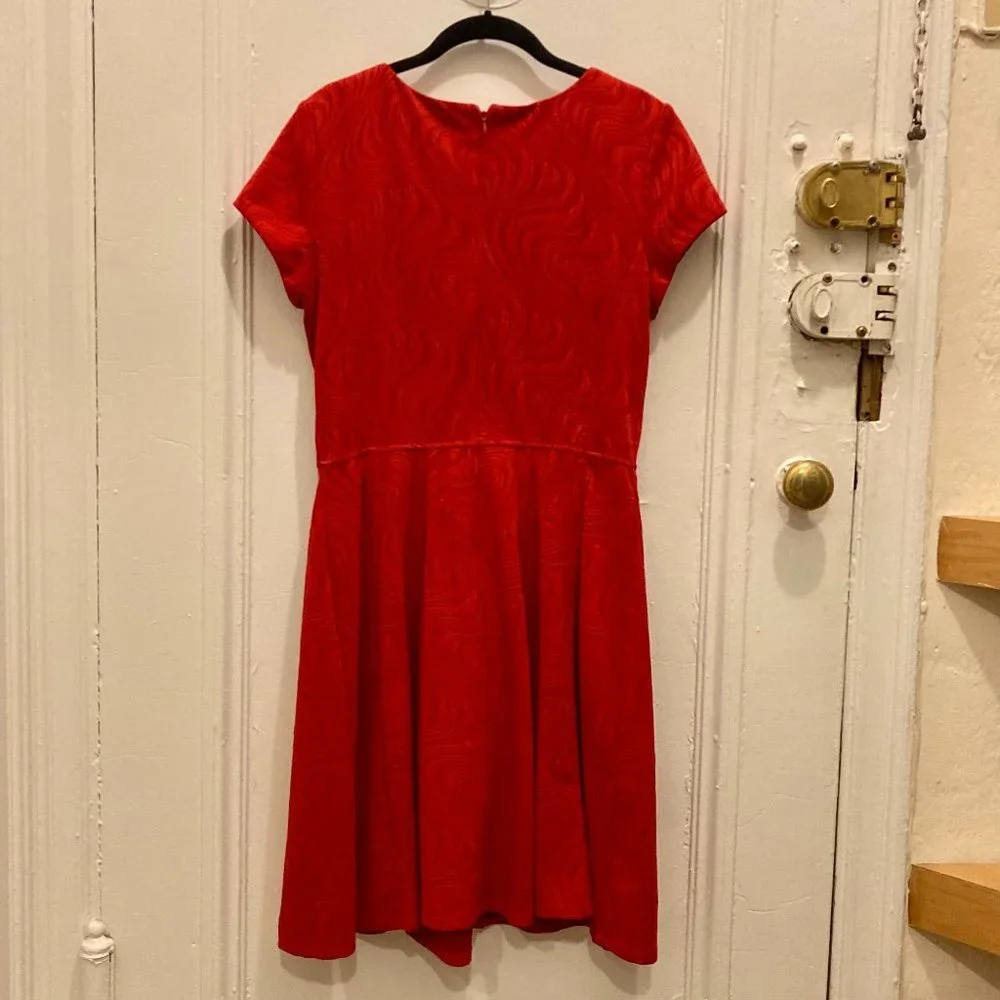 Textured Red Fit & Flare Dress 12 - Picture 3 of 3